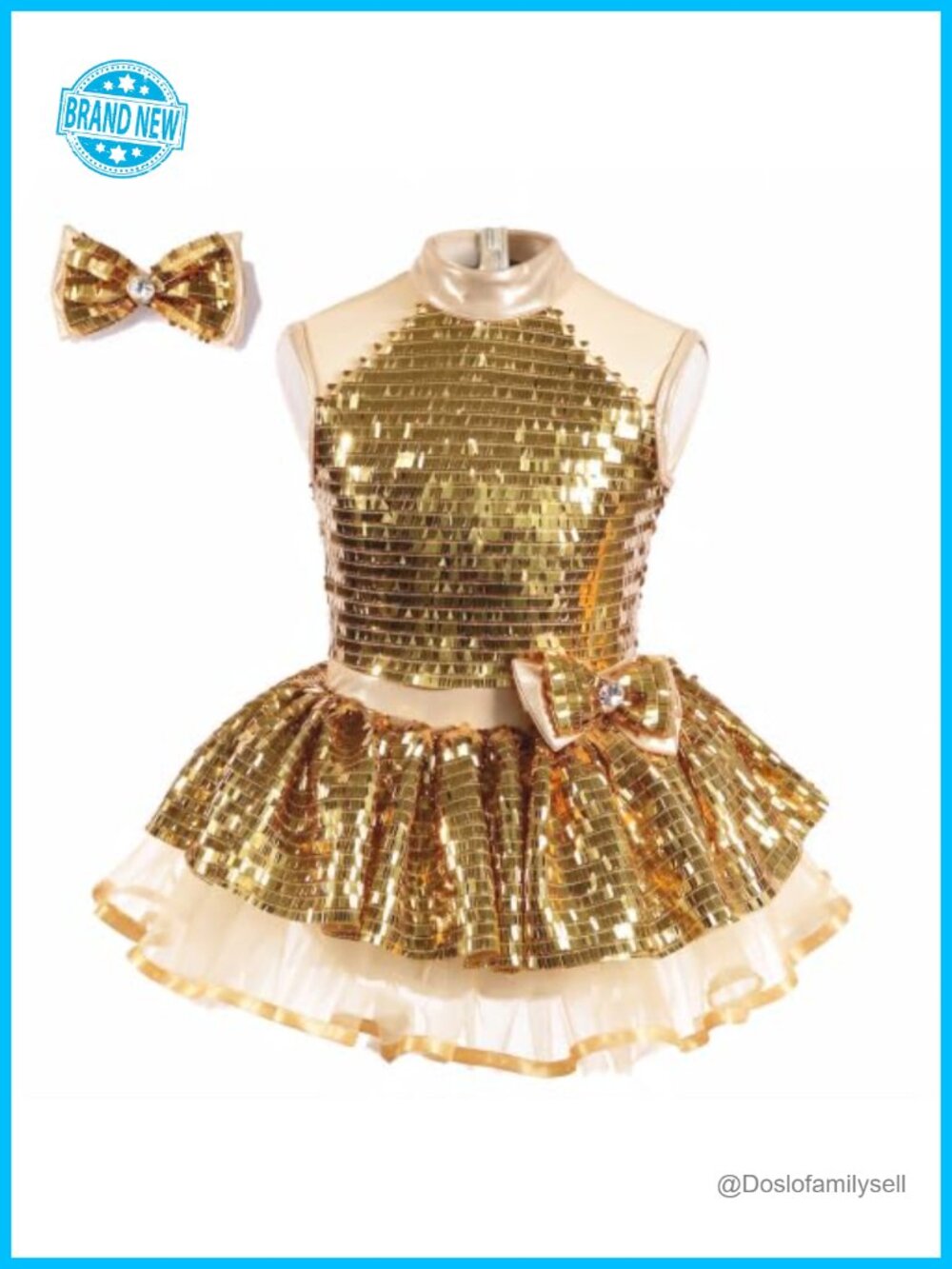 Girls Sequin Dance Costume Tutu Dress with Bow Headpiece
